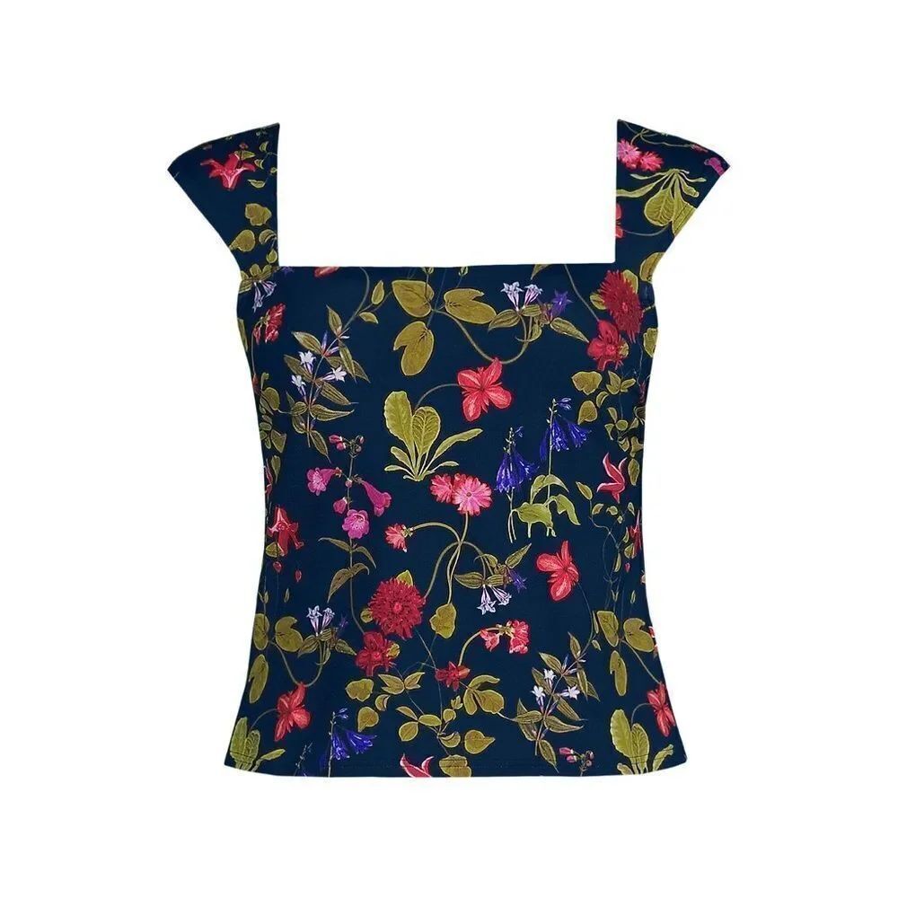 Land's End square neck underwire Tankini top deep sea garden multi floral Var